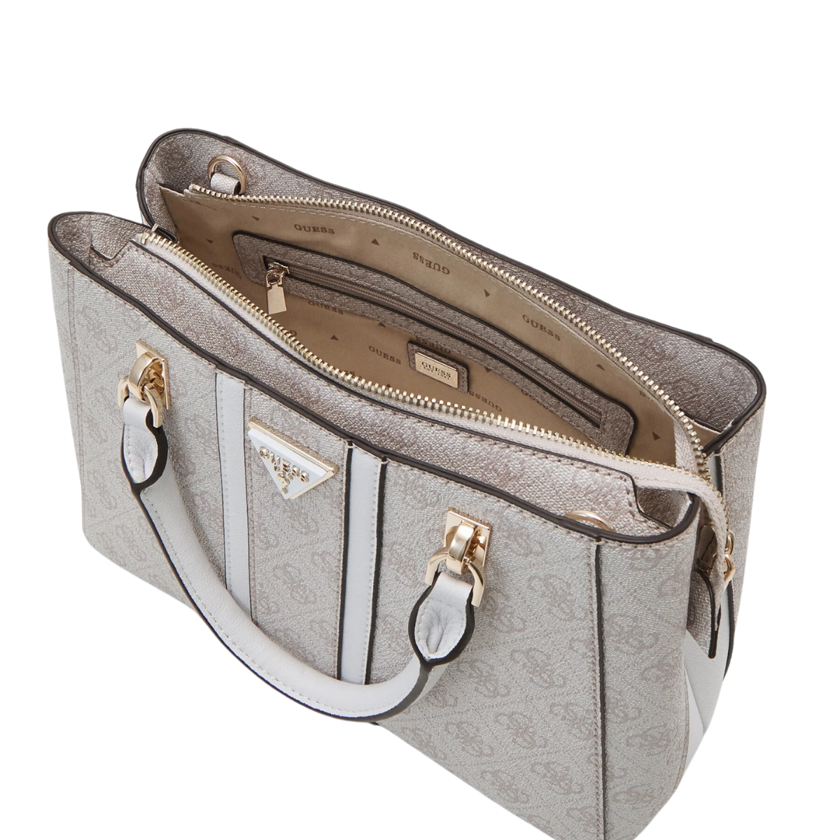 GUESS Noreen Girlfriend Satchel Borsa Donna In Tela Con Logo Carbone, Tracolla Regolabile, 29,8 X 10,8 X 21 Cm
